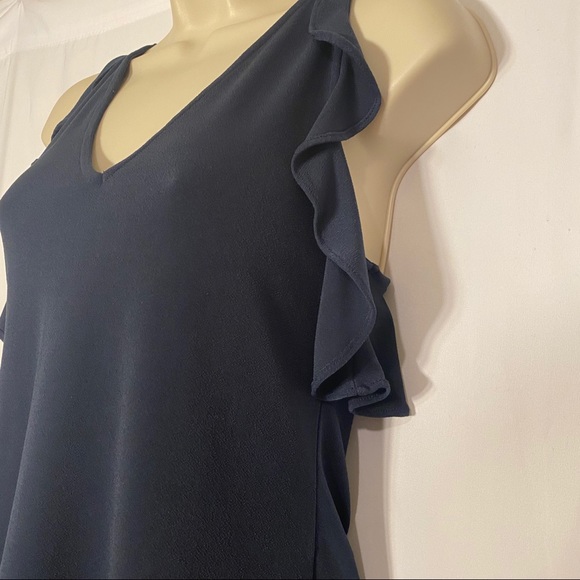 BANANA REPUBLIC NAVY CROSS FRONT NAVY RUFFLE TOP - Picture 7 of 8